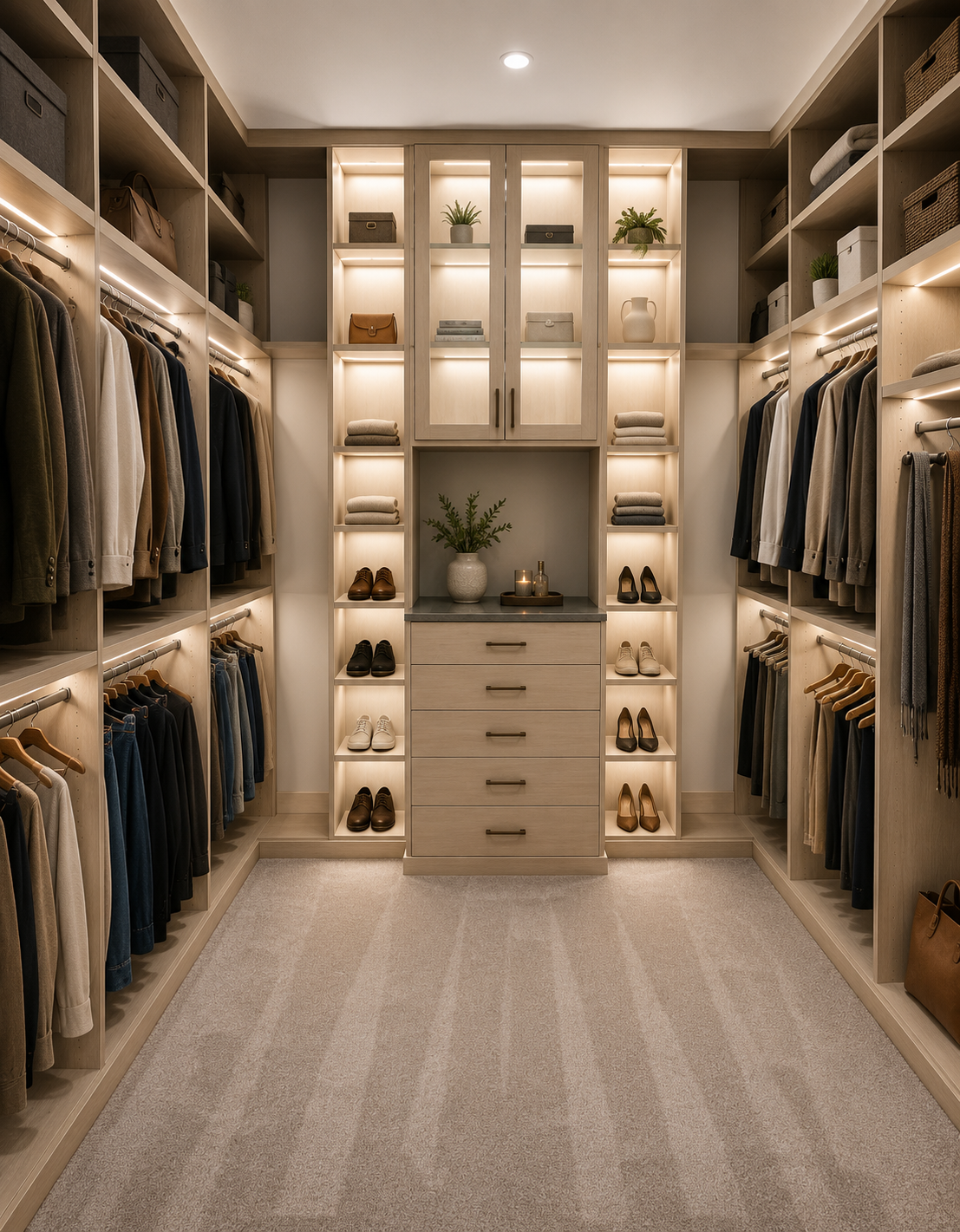 A completed Cap City Closets walk-in closet installation in a Columbus, Ohio home