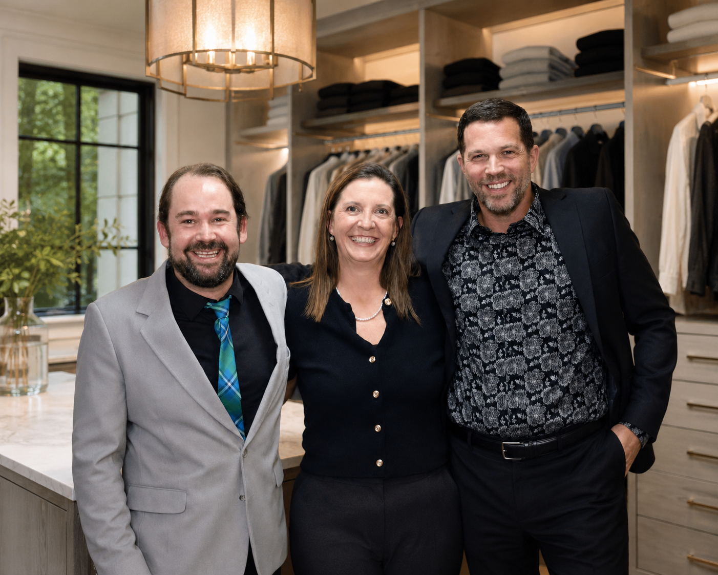 The Cap City Closets team in Columbus, Ohio — lead installer Seth Potter, co-owner Lisa Theado, and co-owner Josh Stratton